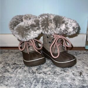 London Fog Brown Kids Boots with Faux Fur Trim